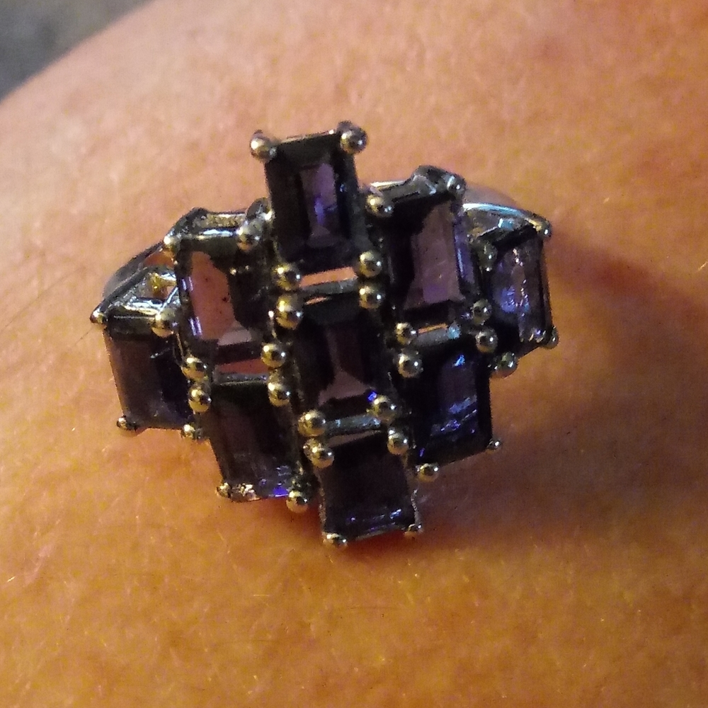 Size 7 Emerald Cut Iolite Sterling Ring